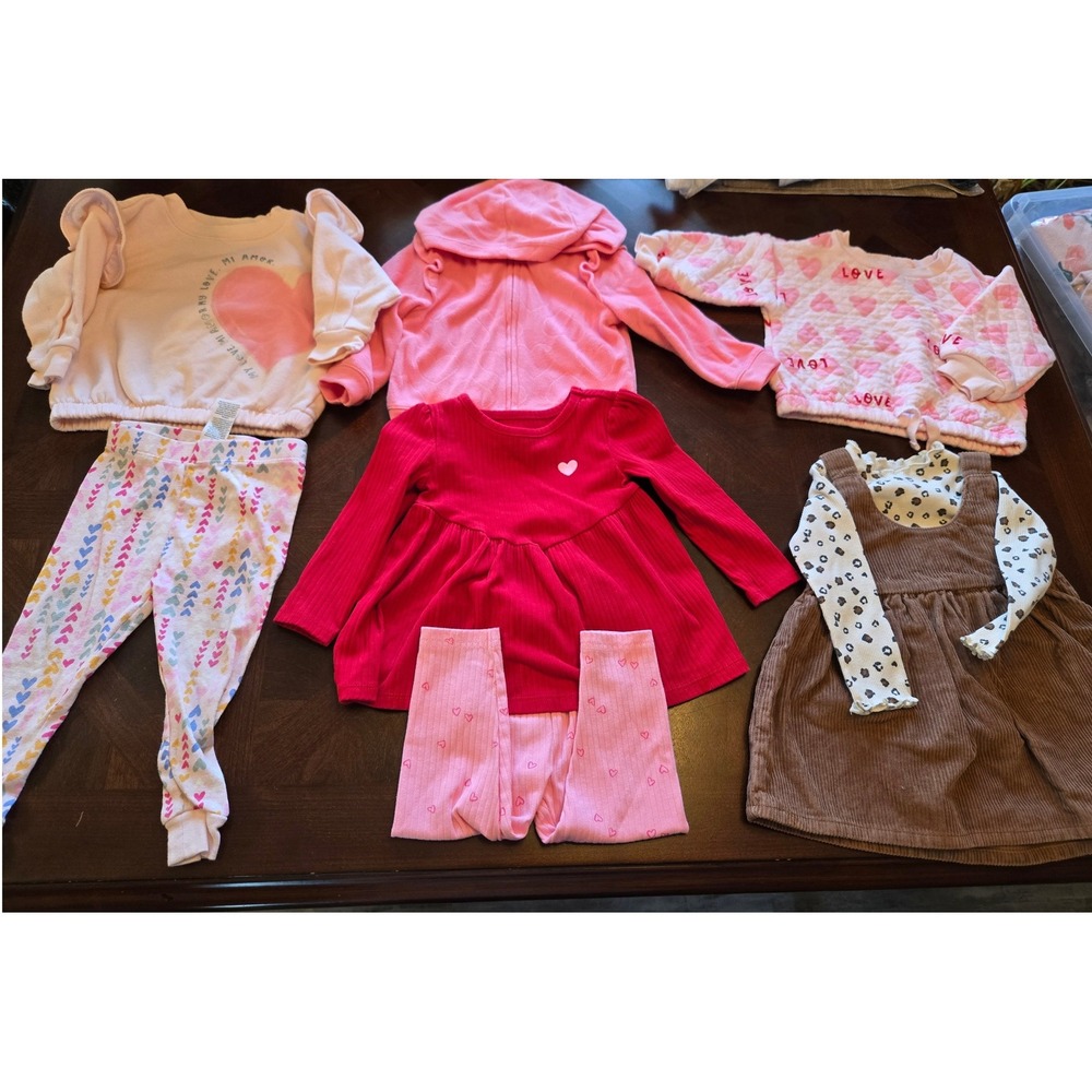 Carters Baby Girl 12M Bundle Heart Outfits‎ Fleece Hoodie Corduroy Dress 8pc Lot